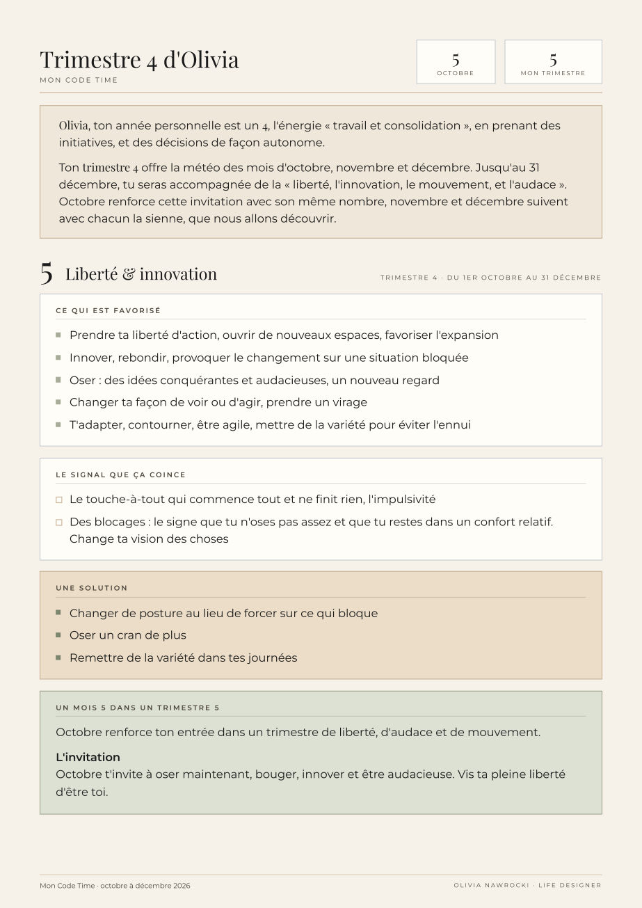 Page du trimestre et du mois d'octobre
