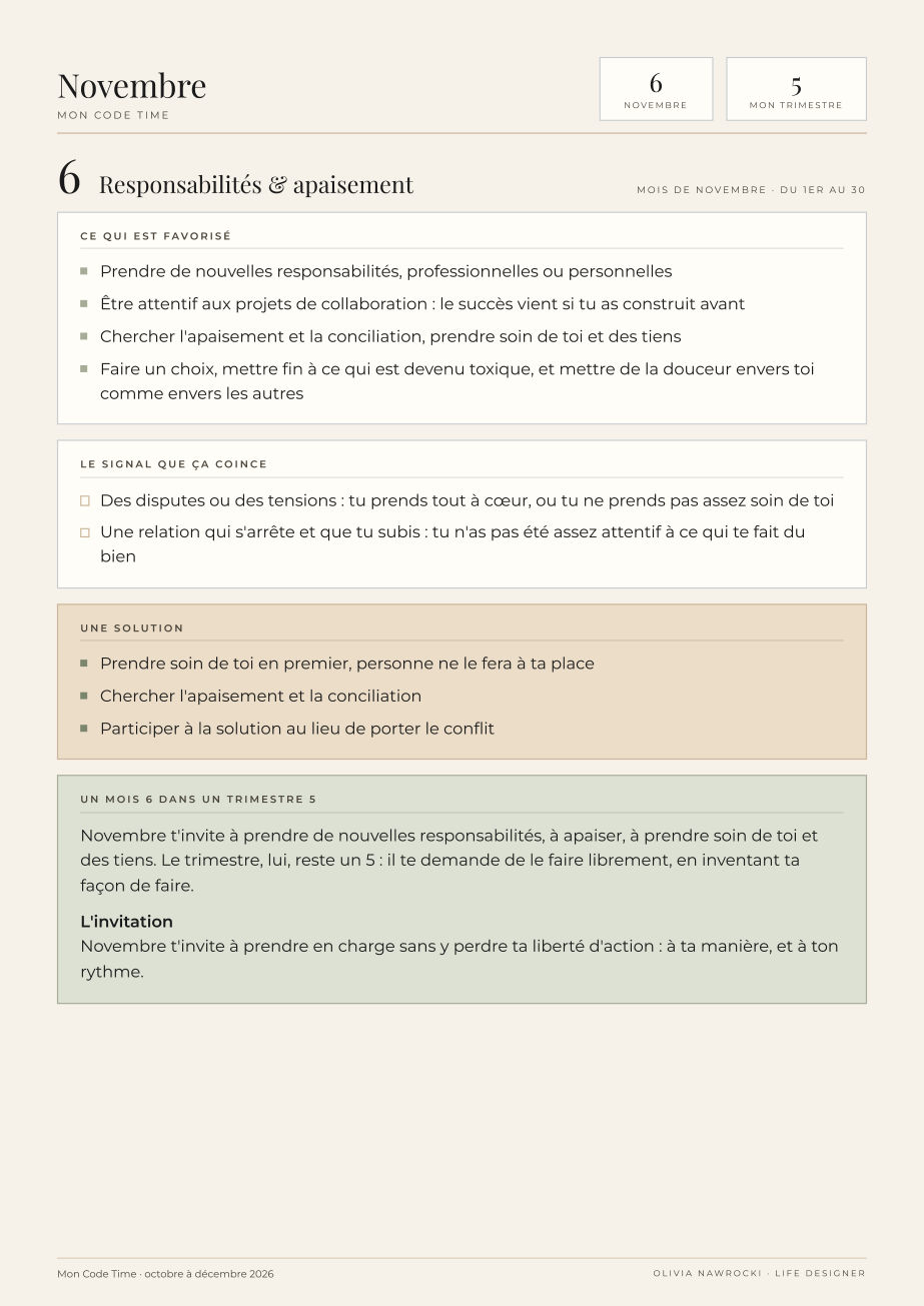 Page du mois de novembre